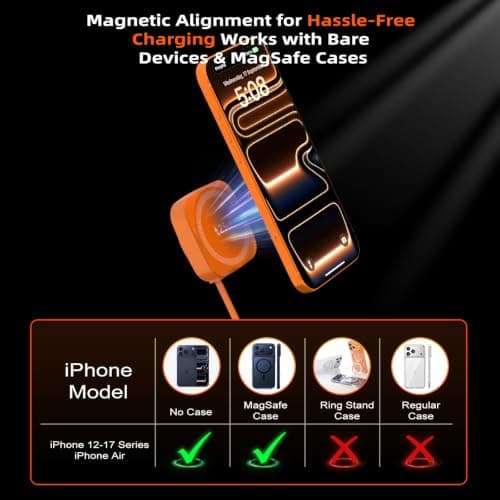 25W Wireless Charger with Retractable USB-C Cable, Fast Qi2.2 Magnetic Charger Compatible MagSafe for iPhone 17/16/15/14/13/12/Airpods pro,Foldable Portable 25W Wireless Charging Pad, Orange — view 5