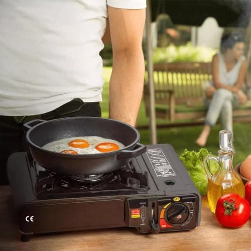 Camping Gas Stove Black with Hard Case and 4 Gas Can Cylinders Emergency Gas Shortage Kit for the Home or Outdoors — view 4