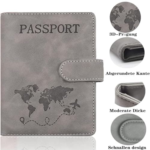 2 Pcs Passport Holder Cover, PU Leather Passport Covers with RFID Blocker, Travel Portable Document Passport Case Passport Holder Travel Wallet for Passport, Cards, Money, Boarding Passe(Grey & Pink) — view 4