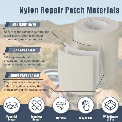 Nylon Repair Patches 20x10 cm 12 pcs Nylon Repair Tape Nylon Fabric Patch Self Adhesive Outdoor Camping Gear Nylon Repair Kit for Tent, Umbrella, Down Jackets, Sleeping Bag, Knapsack （Dark Gray） — view 3