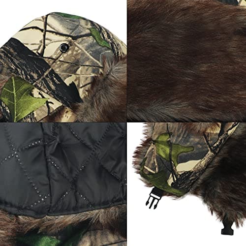 TINAYAUE Winter Trapper Hunting Hat with Ear Flaps Fallen Leaf Camo Cap Faux Fur Ushanka Russian Warm Hat Unisex Windproof Hunter's Hat Cold Weather Winter Hats for Hunting, Skiing, Hiking — view 6