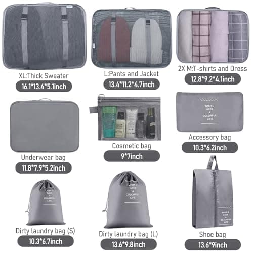 Packing Cubes for Suitcases, 10 pcs Travel Organiser Packing Bags for Clothes Shoes Toiletries Travel Luggage Organizers Storage Bags — view 2