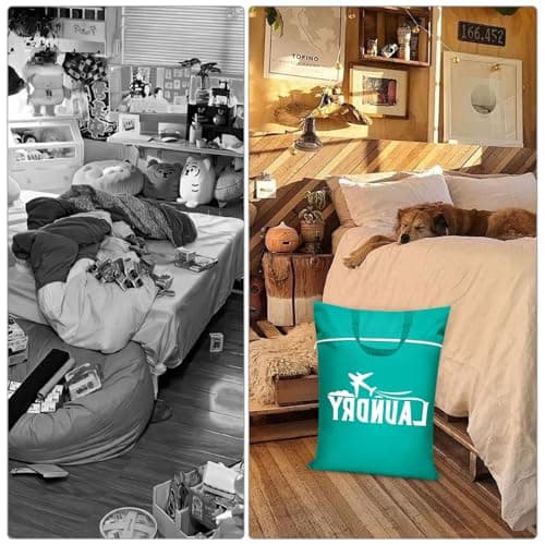 Large Travel Laundry Bags,2 Pcs Travel Laundry Bag with Handle,Laundry Bag Travels with Zip,Laundrys Bag, Dirty Laundry, Waterproof Laundrys Bag,Laundry Bags for Travels,Swimming,Yoga (Bluepink) — view 4