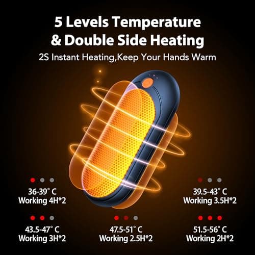 J-BRAUV Electric Hand Warmers Rechargeable 2 Pack, 2000mAh Reusable Hand Warmers with Charging Case 10000mAh, 5 Levels Heat Double Sided USB C Hand Warmer Up to 24H Heating, Golf Gifts for Men Women — view 4