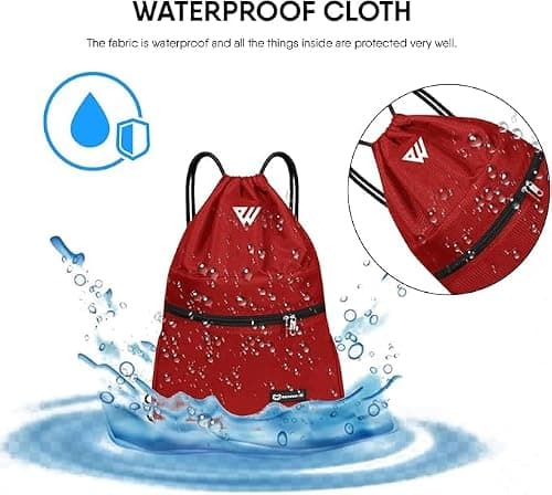 WESTWOOD FOX WFX Drawstring Bag String Waterproof Sport Gym Sack Backpack for Women Men PE Bag Outside Pocket Zipper School Beach Holidays Swimming Travel (Jet Red) — view 5