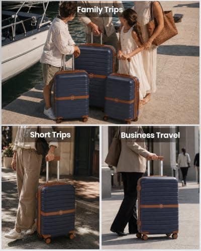 Kono Medium Hard Shell Suitcase, Lightweight ABS+PC Checked Luggage,Navy — view 6