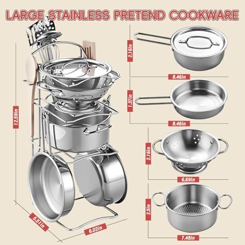 Play Kitchen Accessories, Large Stainless Steel Toddler Cooking Set, Kids Kitchen Playset with Cutting Play Food, Condiments, Chef Apron & Hat, Service Bell, Toy Food with 2 Baskets, Boys Girls Gifts. — view 2
