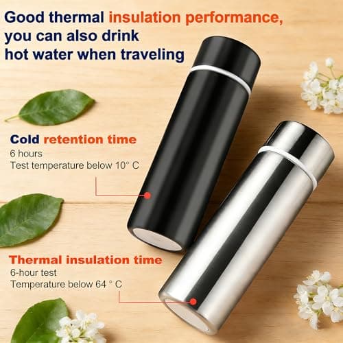Spotzyllic 2 Pcs 150ml Small Thermos Flask, Stainless Steel Water Bottle Keeps Cold 12H/Hot 8H, Leak Proof Insulated Cup for Travel, Handbag, Gift for Couples (Black+Metallic) — view 5