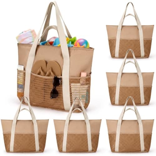 Aliceset 6 Pack Waterproof Beach Bags Bulk Sandproof Travel Tote Bag for Women with 6 Mesh Pockets Large Capacity Organizer for Travel Swim Vacation