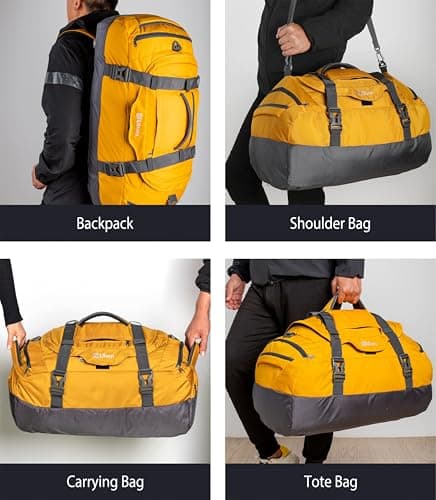 Ubon 55L Travel Duffel Backpack Waterproof 4-Way Holdall Gym Bag Yellow — view 4