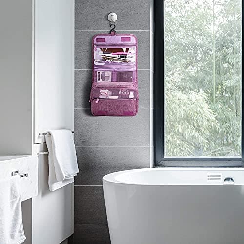Acopton Portable Hanging Travel Toiletry Bag for Men and Womens Waterproof Bathrooom Shower Bag Multifunctional Cosmetic Makeup Organzier (Purple) — view 4