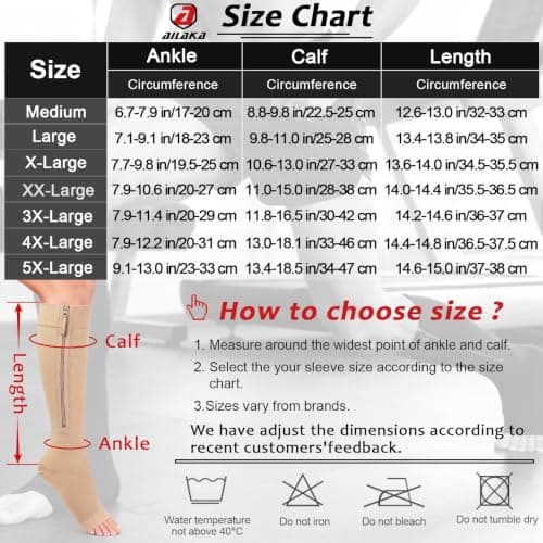 Ailaka 20-30 mmHg Zipper Compression Socks for Women Men, Open Toe — view 3