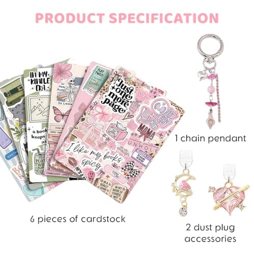 Vesavifaka 6 PCS Inserts Cardstock Paper for E-Reader, and 2 pcs Dust Plug Charms, 1 Chain Charm Set, 6.8"x4.8" Cardstock Insert Accessories for Paper White 11th-12th, Gift for Book Lover — view 2