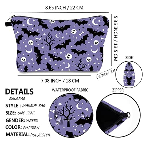 FAVORTALK Travel Makeup Bag, Cosmetic Travel Bag,Water-Proof Polyester Make Up Bag with Hallowmas Element, Portable Toiletry Bags for Women Girls -B1196 — view 2