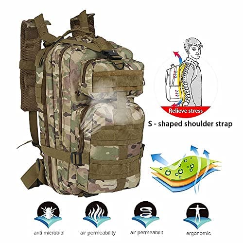Tactical Backpack 30L Military Camping Backpack Oxford Clothe Rucksack Molle Shoulder Bag Sport Travel Backpack for Camping Climbing Cycling Hiking Mountaineering Hunting (Light Camouflage) — view 3