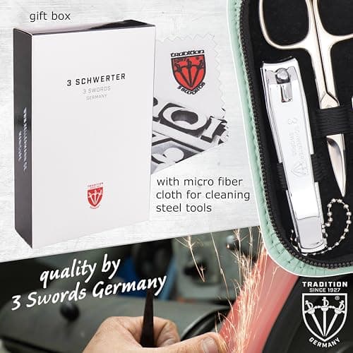 3 Swords Germany - brand quality 8 piece manicure pedicure grooming kit set in mint fashion leather case in gift box - Made by 3 Swords — view 6