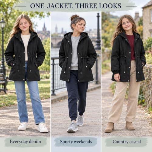 Black Girls Waterproof Jacket Windproof Hooded Raincoat Outdoor 9 Years — view 6