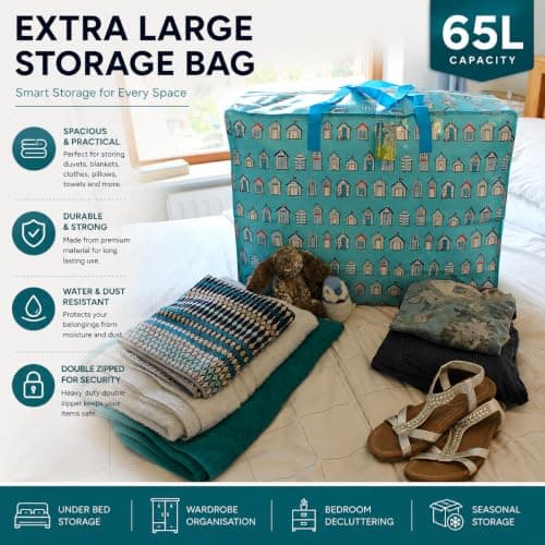 Extra Large Storage Bags laundry Blue Beach huts (65 ltr) — view 5