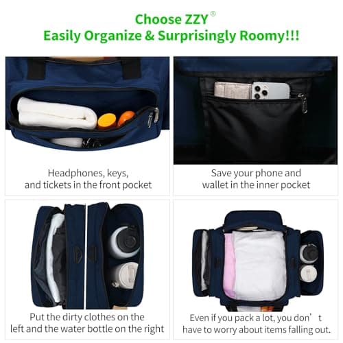 ZZY Gym Duffle Bag, 40L Sports Holdall, Navy Blue — view 3