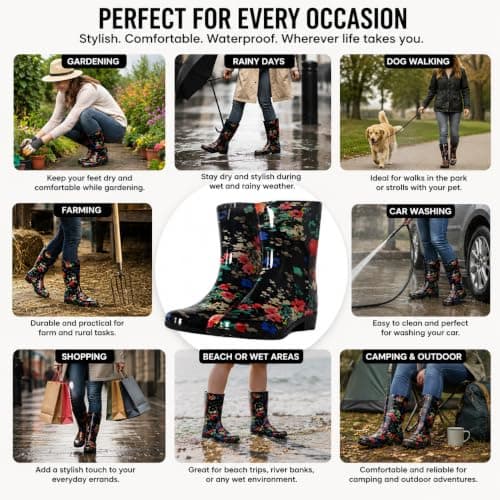 A2Z Ladies Waterproof PVC Rain Boots Stylish Mid Calf Slip On Wellies — view 3
