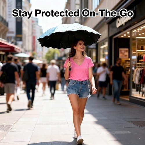 Constprog Women's Folding Floral Sun Umbrella Portable UV Protection Ladies Sun Parasol Windproof Strong Compact Umbrella Summer UPF 50+ Lightweight Travel Garden Sun Rain Umbrellas (Blue) — view 5