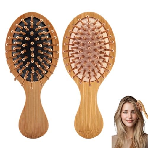 Mini Bamboo Hair Brush Set of 2, Portable Wooden Paddle Hairbrush