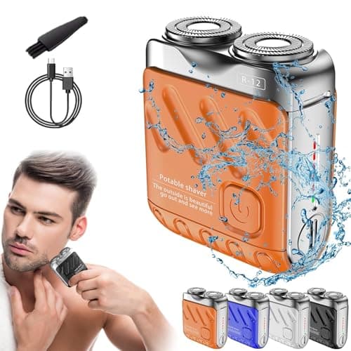Skywortl Mini Shaver, Beard Shaver, Beard Shaver Mini and Portable Suitcase Design, Mini Portable Electric Shaver for Men Waterproof, Shaver Mini and Portable Double-Ring Magnetic Cutter (Orange)