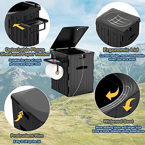 WADEO XXXL Camping Toilet, 400lbs Portable Foldable Potty for Adults — view 3
