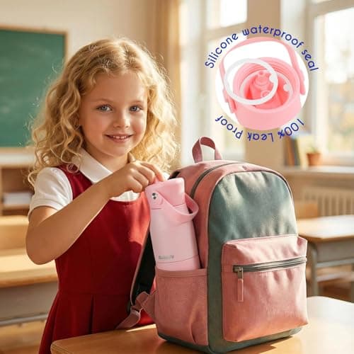 Kids Insulated Water Bottle 400ml, Leakproof Stainless Steel Thermal Bottle with Straw & Cleaning Brushes, BPA-Free, Lightweight Travel Flask for School, Nursery & Outdoor(Light Pink) — view 6