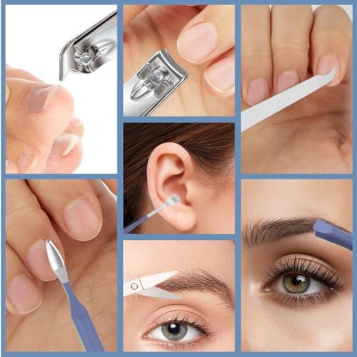 ALIIP Manicure Set 7-Piece Professional Nail Clipper Set with Leather Case, Portable Travel Nail Care Kit for Women, Stainless Steel Nail Grooming Kit for Home & Gifts,Blue — view 4