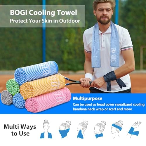 BOGI Cooling Towel, Cooling Towels for Neck(100x30 cm) Ice Towel Cooling Towel, Soft Breathable Sweat Towel for men & women,Stay Cool for Yoga, Sport, Gym, Workout, Camping & More Activities | Blue — view 4