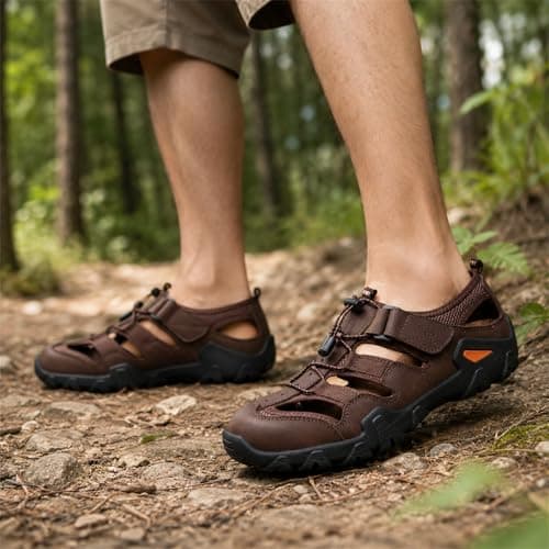 ENEN Hollow Out Mens Sandals, Breathable Closed Toe Wide Sandals, Outdoor Sandles Beach Shoes with Adjustable Strap, Comfortable Casual Mens Summer Shoes for Travel,Walking,Hiking,Pool (Coffee,10.5) — view 2