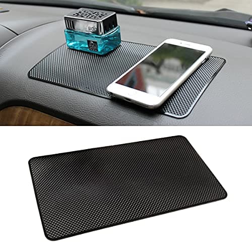 BLAU GRUN Car Dashboard Anti-Slip Rubber Pad, 10.6''x 5.9'' Universal Non-Slip Car Magic Dashboard Sticky Adhesive Mat for Phones Sunglasses Keys Electronic Devices and More Use (Black/Grid)