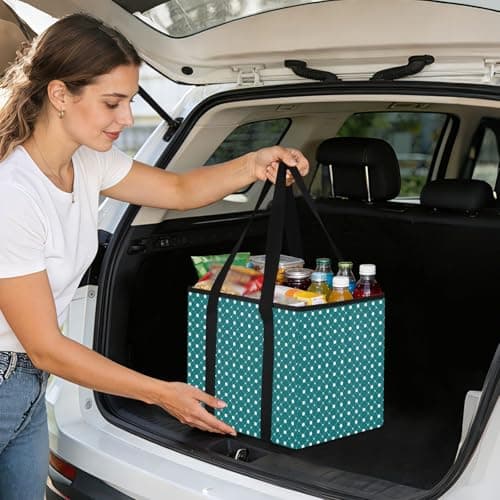 Grckit Car Trunk Organizer Dots Teal Heavy Duty Collapsible Storage Tote Bag with Reinforced Handles for Shopping Travel Picnic — view 6