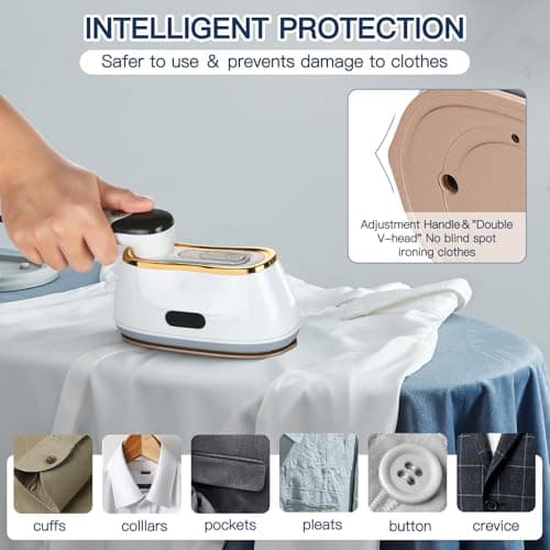 Tuocal Travel Iron Portable Clothes Steamer, 1200W LCD Screen 9S Fast Heat-up Garments Wrinkles Remover Steamer 180° Rotatable Handle 4 Steam Levels 180ML Water Tank for Travel Home Office — view 6