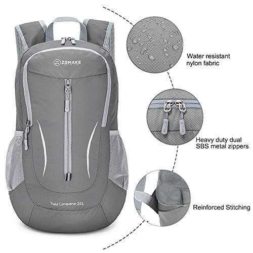 ZOMAKE Lightweight Foldable Backpack, Packable Rucksack 25L Folding Small Back Pack Foldaway Ultralight Daypack for Women Men Travel Hiking Walking (Dark gray) — view 5