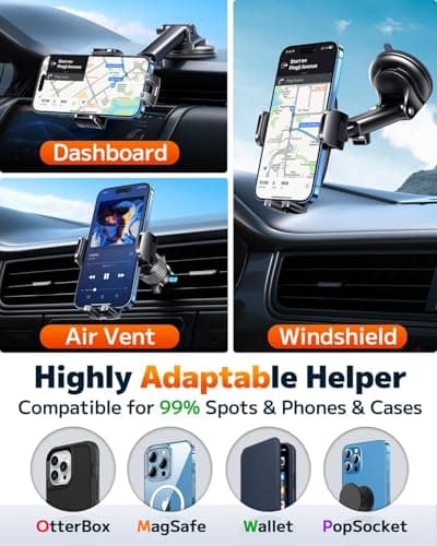 Qifutan Car Phone Holder Mount Phone Mount for Car Windshield Dashboard Air Vent Universal Hands Free Automobile Cell Phone Holder Fit for iPhone Smartphone Carbon Fiber — view 2