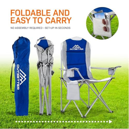 2 Pack Camping Chair,Premium Padded Folding Camping Chair, Outdoor Seats with High Back & Cup Holder & Side Pockets,Waterproof Chair 120kg Weight Capacity for Garden Picnic Beach Directors(Blue) — view 4