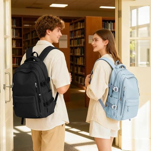 HYC00 School Bag for Teenager Girls Boys Secondary High Middle Bookbag School Backpack Womens Casual Daypack Lightweight 14 Inch Laptop Rucksack Backpack for Travel College Work Back Pack, Light Blue — view 2