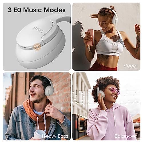 DOQAUS Bluetooth Headphones Over Ear, 90H Playtime Bluetooth 5.3 Wireless Headphones, 3 EQ Mode, HiFi Stereo Bass Headphones Wireless with Mic, Soft Earmuff,Foldable Headphone for Phone/PC(Light Gray) — view 4