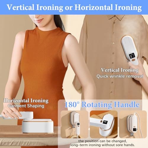 Steam Iron Travel Steamer with LCD Screen, 10S Fast Heat-up 2000W Steamer Clothing with 180° Rotatable Handle, Portable Handheld Clothes Steamer, 3 Steam Levels for Travel, Home, Office (White) — view 5