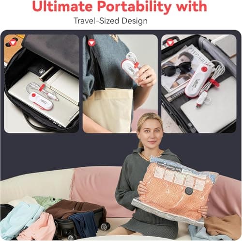 VACKFOX Travel Vacuum Bags with USB & TYPE C Pump,9 Pack Carry-On Size Vacuum Storage Bags for Luggage and Suitcase,Vacuum Luggage Bags,Space Saver for Clothes and Clothing Travel(Red) — view 6