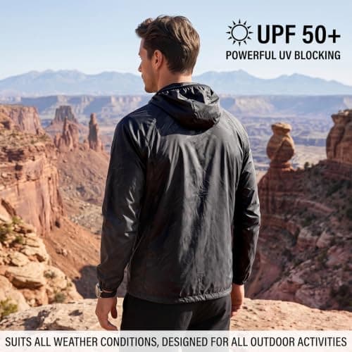 Zouwel Men's Waterproof Hooded Jacket,Lightweight Windproof Packable Raincoat,Portable Sun Protection Outdoor Hiking Rain Jacket No Pocket (UK, Alpha, XL, Regular, Regular, BLack) — view 2
