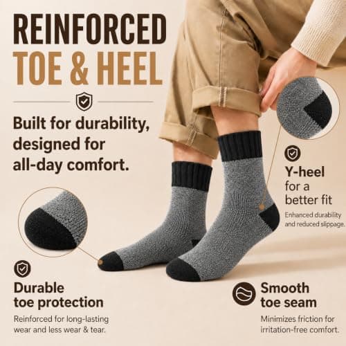Fjquamitix 5 Pairs Thermal Socks For Men Thick Winter Warmth Wool Socks — view 2