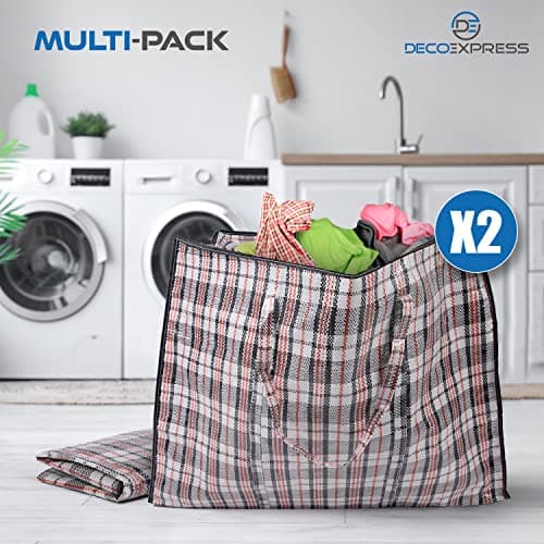 DECO EXPRESS Laundry Bags XL, Pack of 2, 75L Strong, Durable & Reusable Extra Large Storage Bags with Zips, Ideal for Moving, Shopping, Packing, Laundry & Clothes Storage (60 X 50 X 25 CM) — view 6
