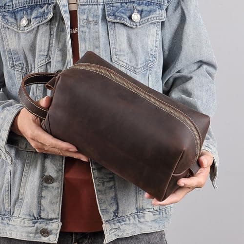 Genuine Crazy Horse Leather Power Bank Pouch -, Cables, Toiletries 4.1 x 5.3 inches, Durable & Stylish Carry Case, 0.55" (coffee) — view 5