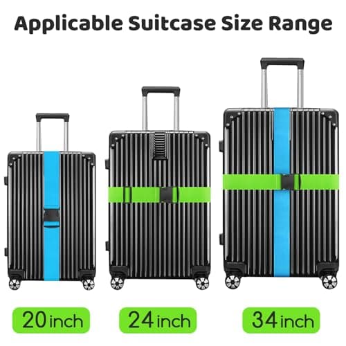 WISYOK Luggage Straps Extended, 4 Pack, 130-250cm Adjustable, SkyBlue Green — view 3