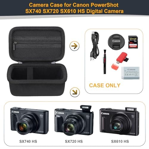 RAIALL Camera Case for Canon PowerShot SX740/ SX730/ SX720/ SX710/ SX620/ SX610 HS Digital Camera, SX740/ SX730 Vlogging Camera Travel Hard Bag, Mesh Pocket for Battery, SD Card and Cable, Black — view 3