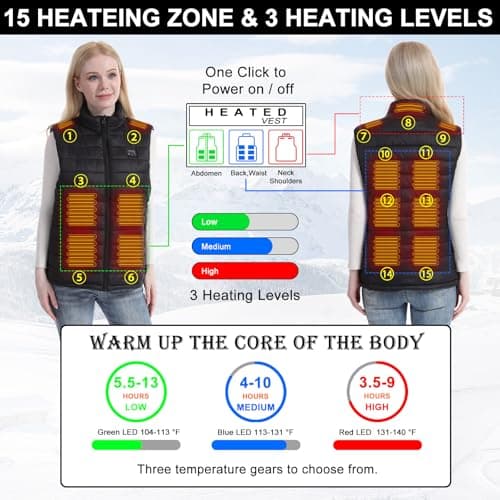 Rtdep Heated Gilet for Women, Heated Vest with 15 Heating Zones Winter Heated Body Warmer with Battery Pack, Women's Heating Jacket Electric Vest Outerwear(S) — view 3