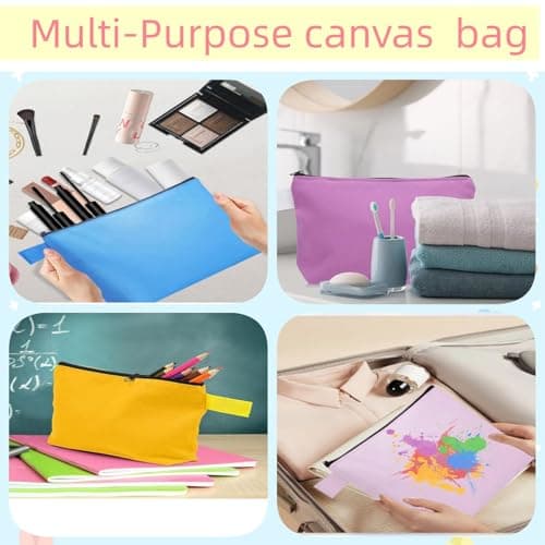 Jinavoty 12-Pack Canvas Makeup Bags, Multi-Purpose Pencil Case Zipper Pouch for Craft (Multicolor) — view 5